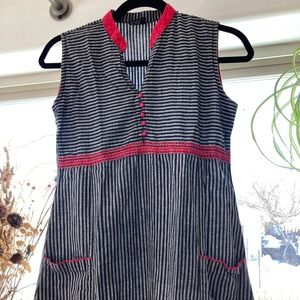 Soch Fitted Gray/black striped sleeveless dress—S